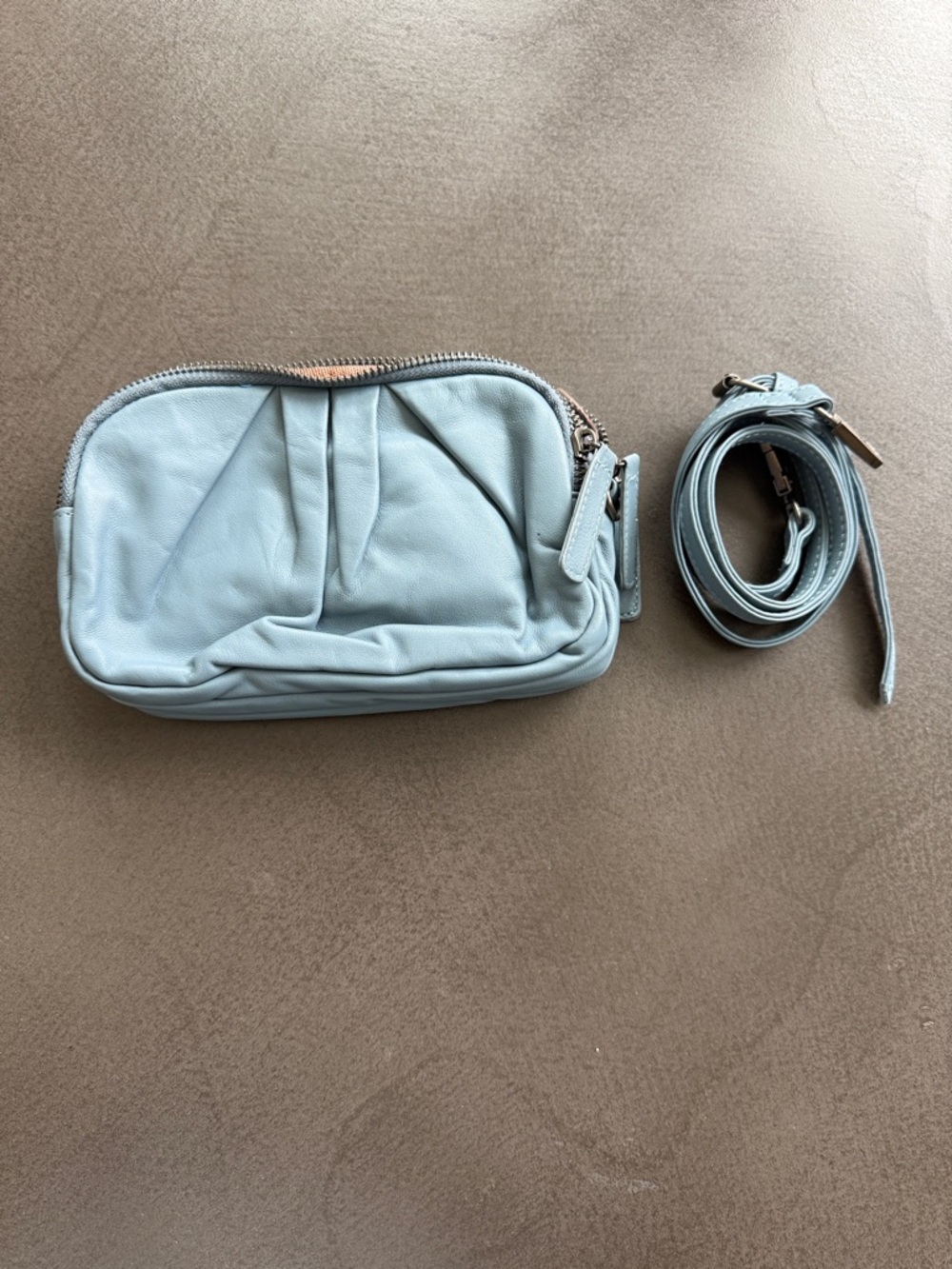 Women's Light Blue Leather Crossbody Bag with Detachable Strap